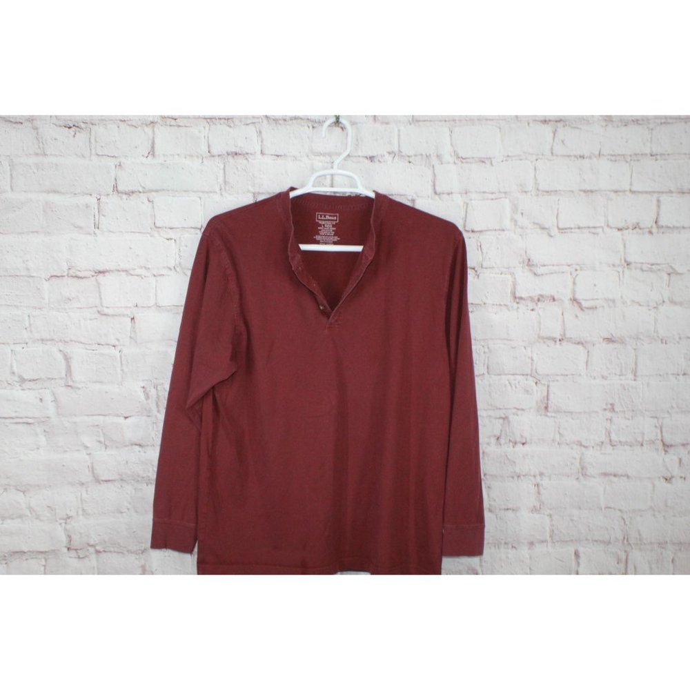 LL Bean Carefree Unshrinkable Tee Traditional Fit Long-Sleeve Henley Red L - Picture 6 of 9